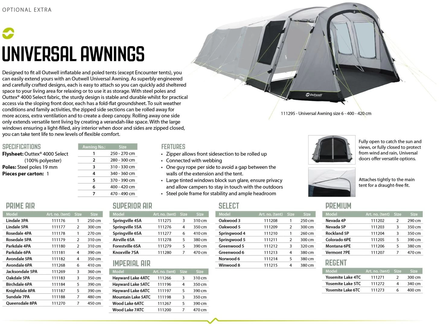 Outwell Universal Luifel Size 2 Black-Grey 9 Outwell Universal Luifel Size 2 Black-Grey - Afbeelding 7